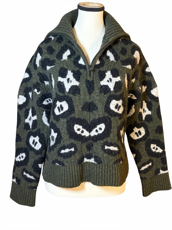 Zadig & Voltaire Sweaters - Zadig & Voltaire Taliah Leopard 1/4 Zip Sweater Green Wool Alpaca Blend Sz XS/S